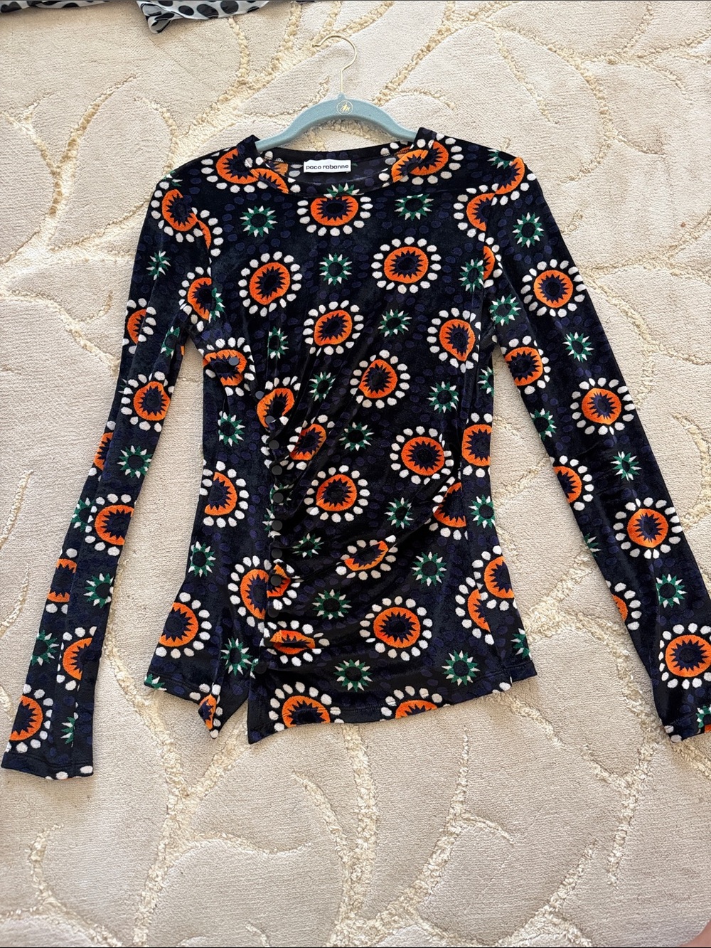 Paco Rabanne Black Long-Sleeve Floral Medallion Top